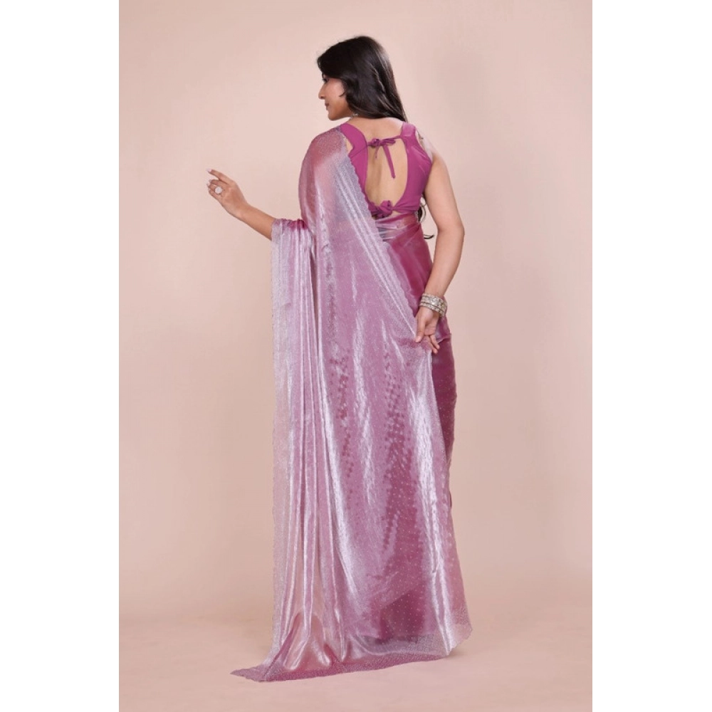 Generic Women's Jimmy choo Embellished Bollywood Saree With Unstitched Blouse 5.5Mtr (Magenta) - Image 2