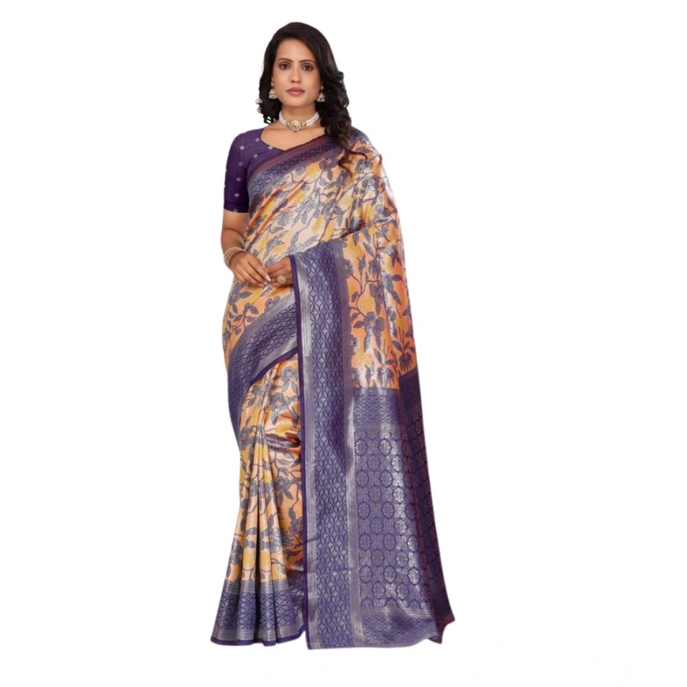 Generic Women's Silk Embroidred Saree With Unstitched Blouse 5.5Mtr (Dark Green) - Image 3