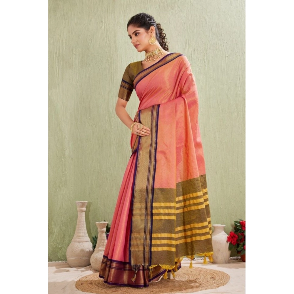 Generic Women's Silk Blended Jaquard Woven Saree With Unstitched Blouse 5.5Mtr (Pink) - Image 5