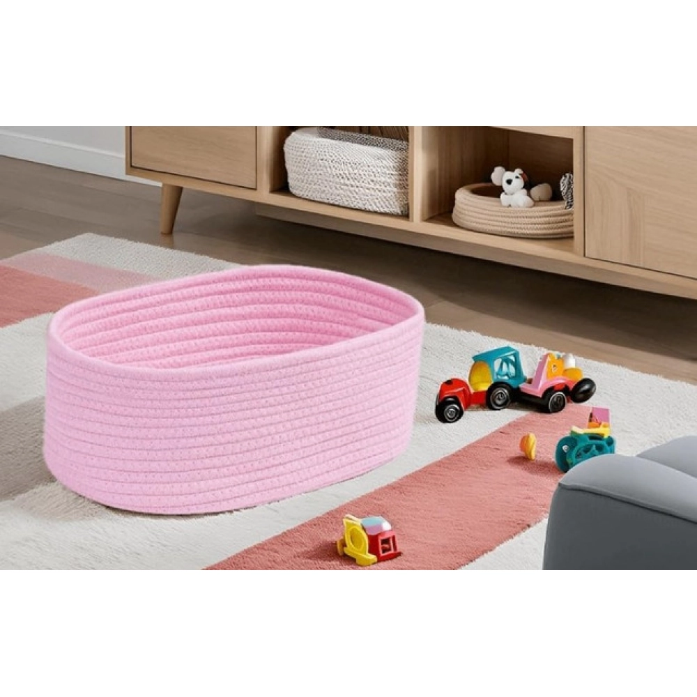 Generic Cotton Oval 10x7x5 Inch Bedside Organizer (Pink) - Image 4