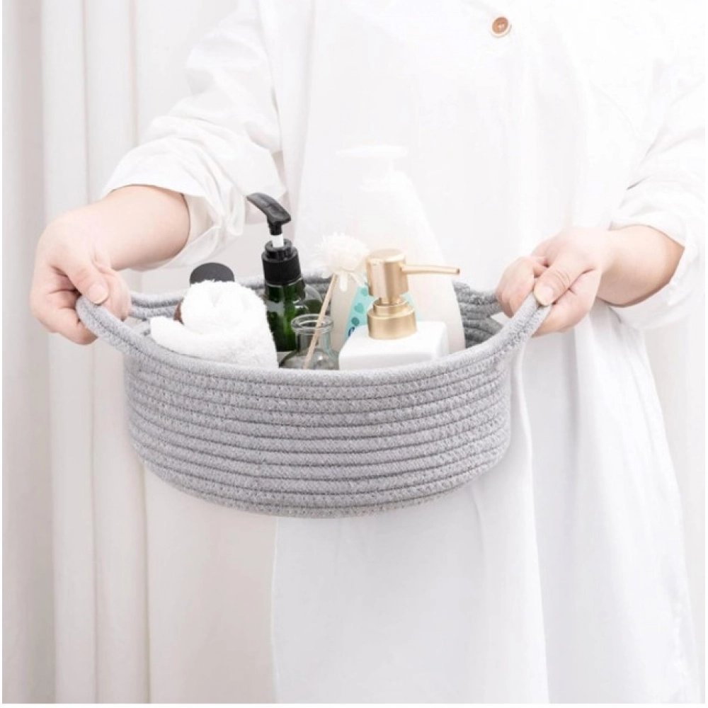 Generic Cotton 8x3 Inch Round Bedside Organizer (Gray) - Image 2