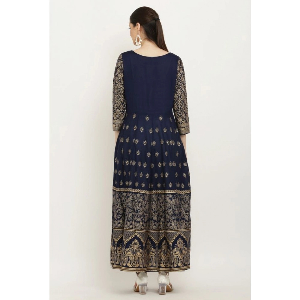 Generic Women's Casual Rayon 3-4th Sleeves Anarkali Kurti (Blue) - Image 3