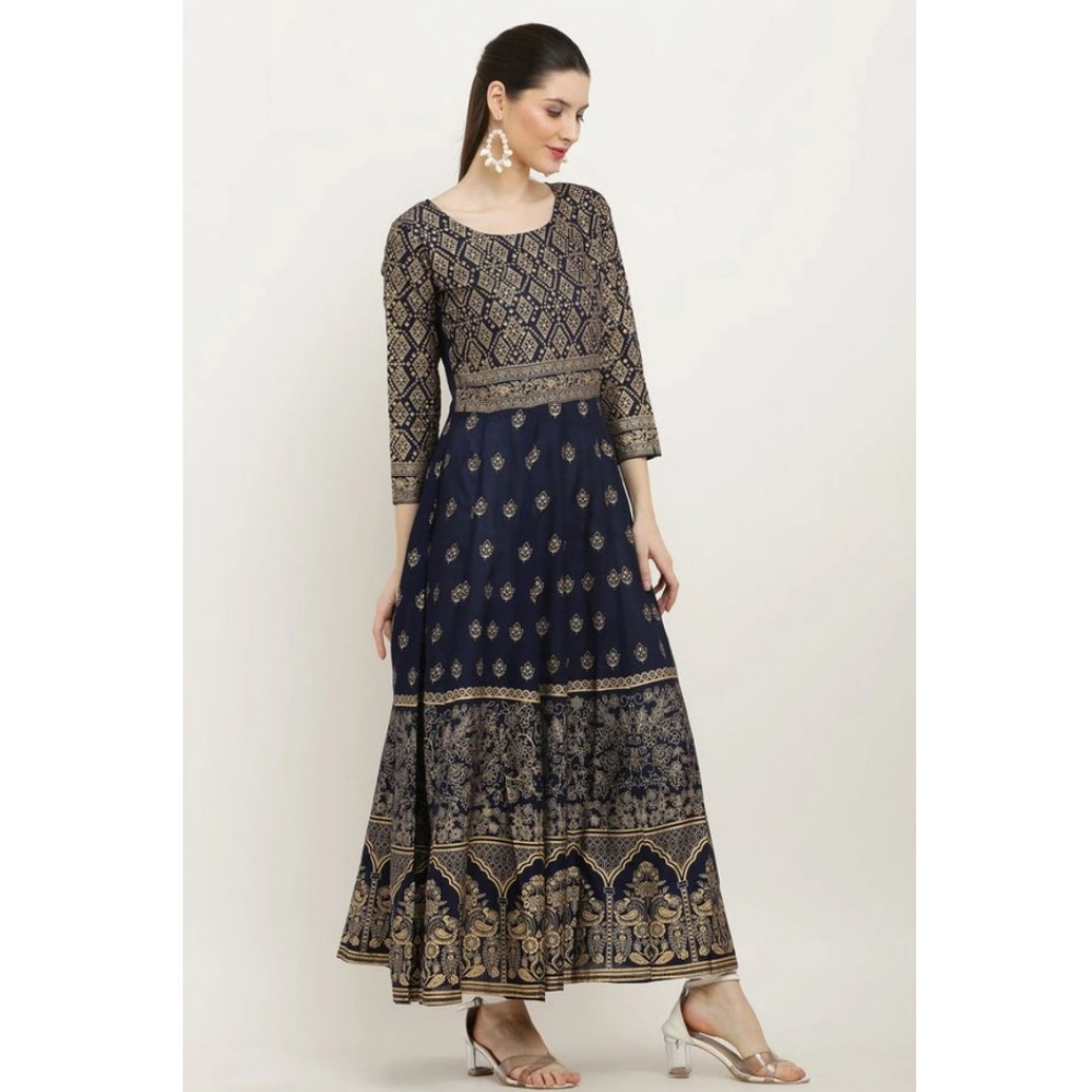 Generic Women's Casual Rayon 3-4th Sleeves Anarkali Kurti (Blue) - Image 5