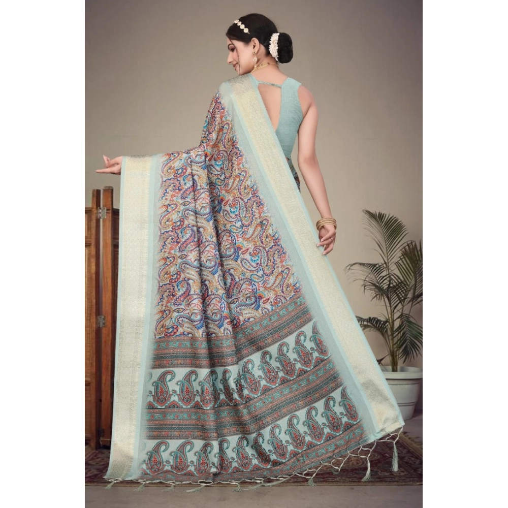 Generic Women's Cotton Silk Printed Saree With Unstitched Blouse 5.5Mtr (Multicolor) - Image 3