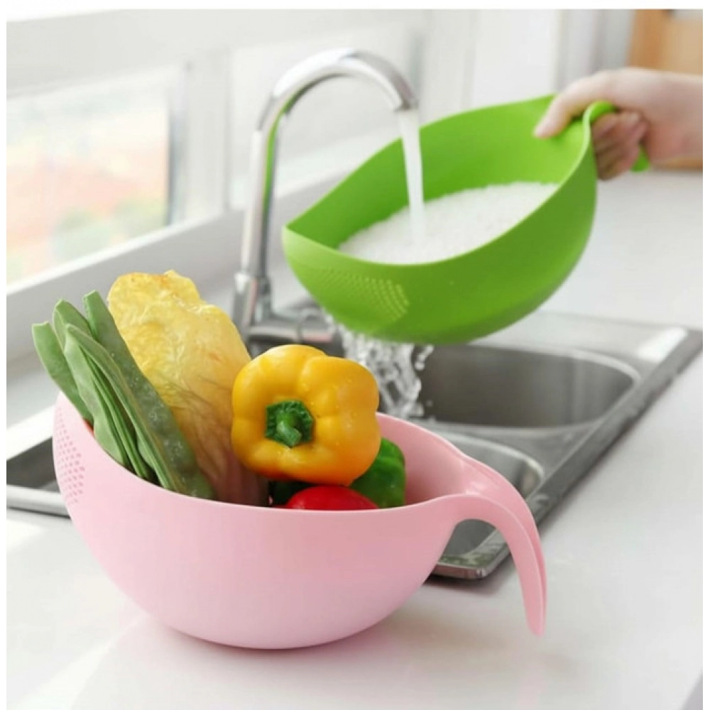 Generic Plastic Water Strainer or Washer Bowl For Rice Vegetable & Fruits (Multicolor) - Image 2