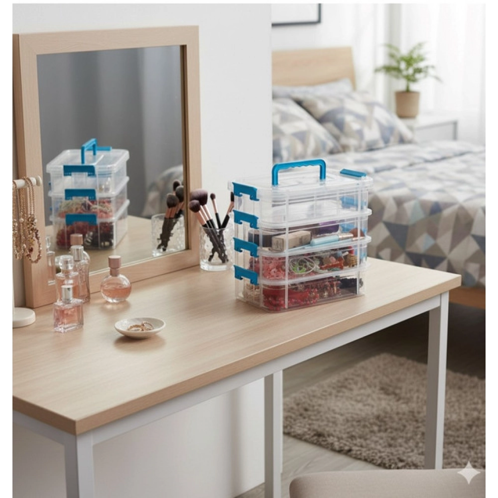 Generic Plastic 4 Layer Partition Box Saving Organiser With Lid (Multicolor) - Image 3