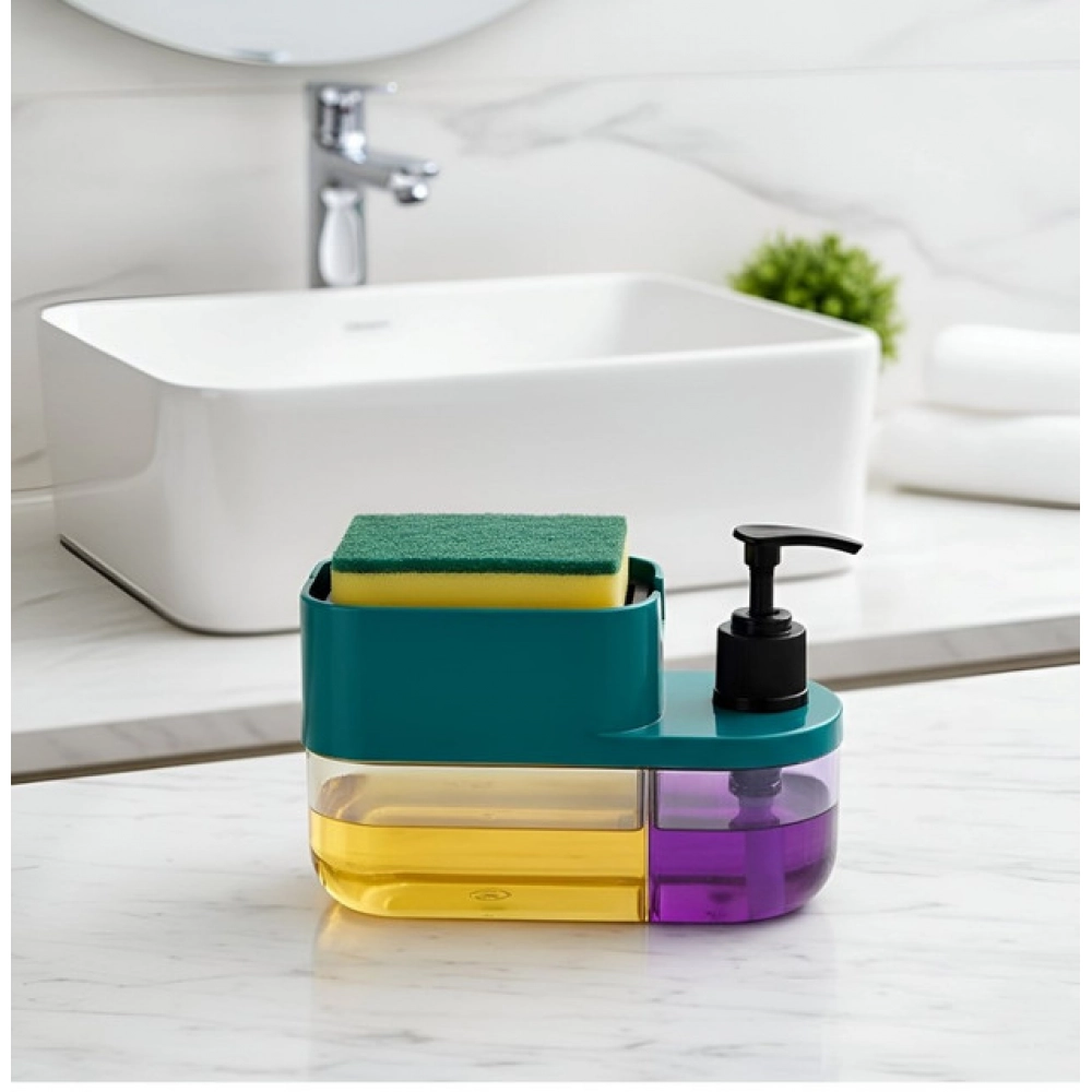 Generic Plastic 3-in-1 Liquid Soap Dispenser with Sponge Soap Holder (Multicolor) - Image 4